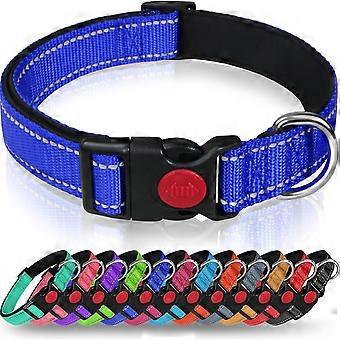 Collier pour chien, collier en nylon réfléchissant réglable classique avec maille douce rembourrée et respirante pour chiens moyens, bleu foncé