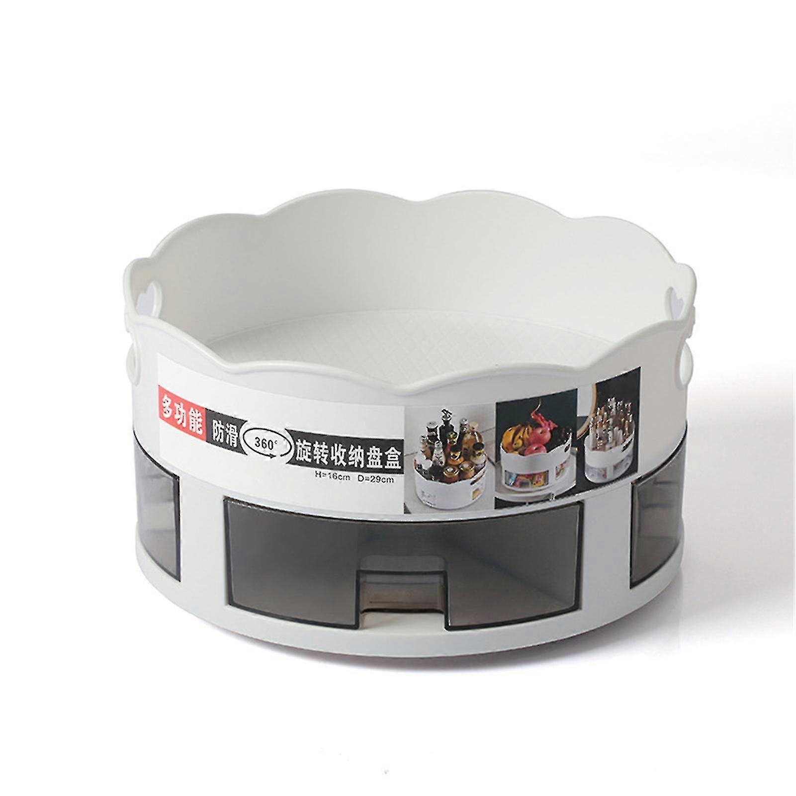 360 Degree Rotating Storage Rack For Kitchen Multifunctional Seasoning Organizer Shelf Non-Slip Big Grey Grid