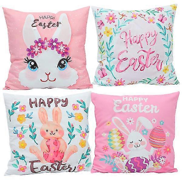 4pcs Easter Theme Pillowcase Cartoon Bunny Egg Pillow Cover Pillow Case
