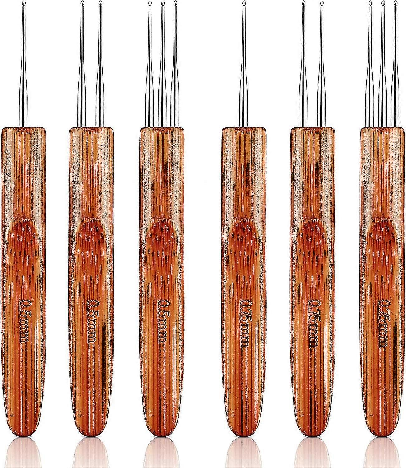 6 kusů Dreadlock háčkovaný háček na vlasy 0,5 mm 0,75 mm jehla tkaní háčkování včetně 1 háčku, 2 háčků, 3 háčků pro pletené řemeslo