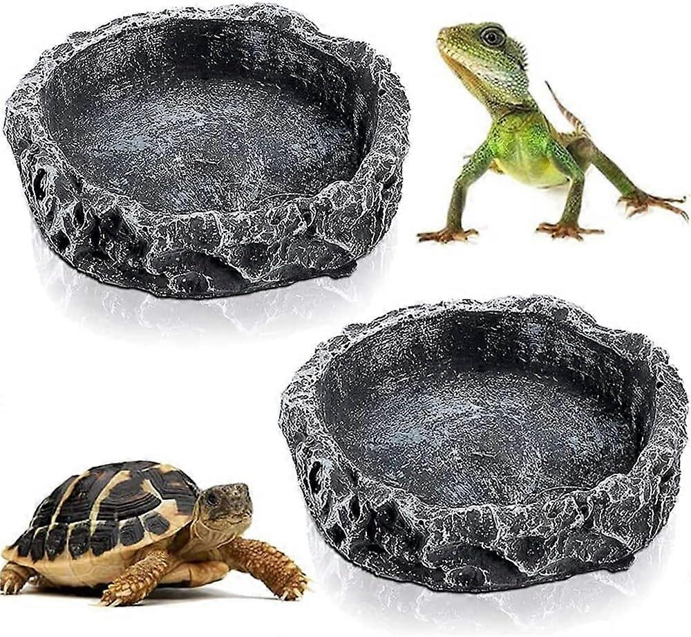 Hunphy 2 Pieces Reptile Bowl, Turtle Feeder, Reptile Water Bowl, Reptile Water Dish, Reptile Food Bowl, Durable Resin Lizard Feeder for Turtle Lizard