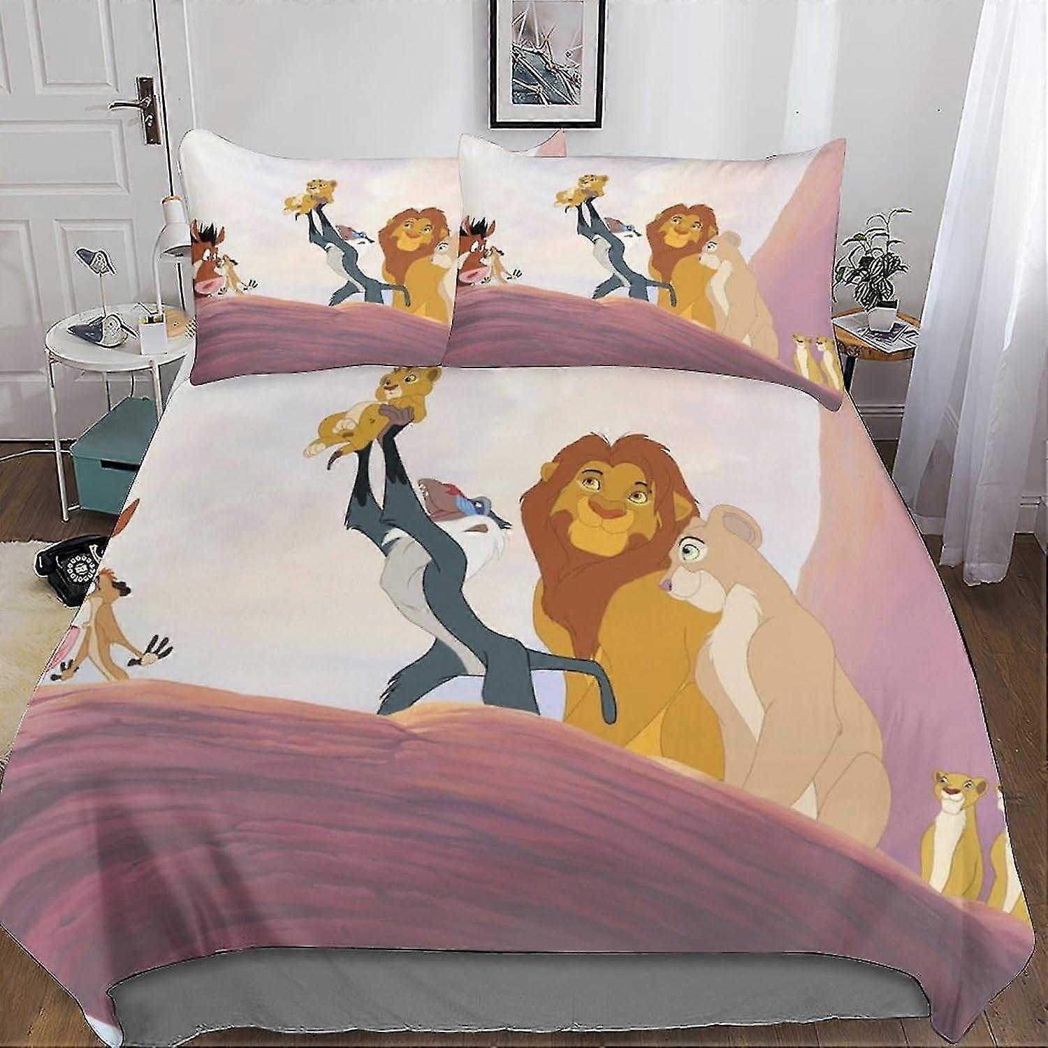 o4461 Lençóis O Rei Leão 3D Roupa de Cama Cartoon Print Conjunto de Capa de Edredão de Microfibra Macia com Fronhas com Fecho de Zíper 3 Peças, para 