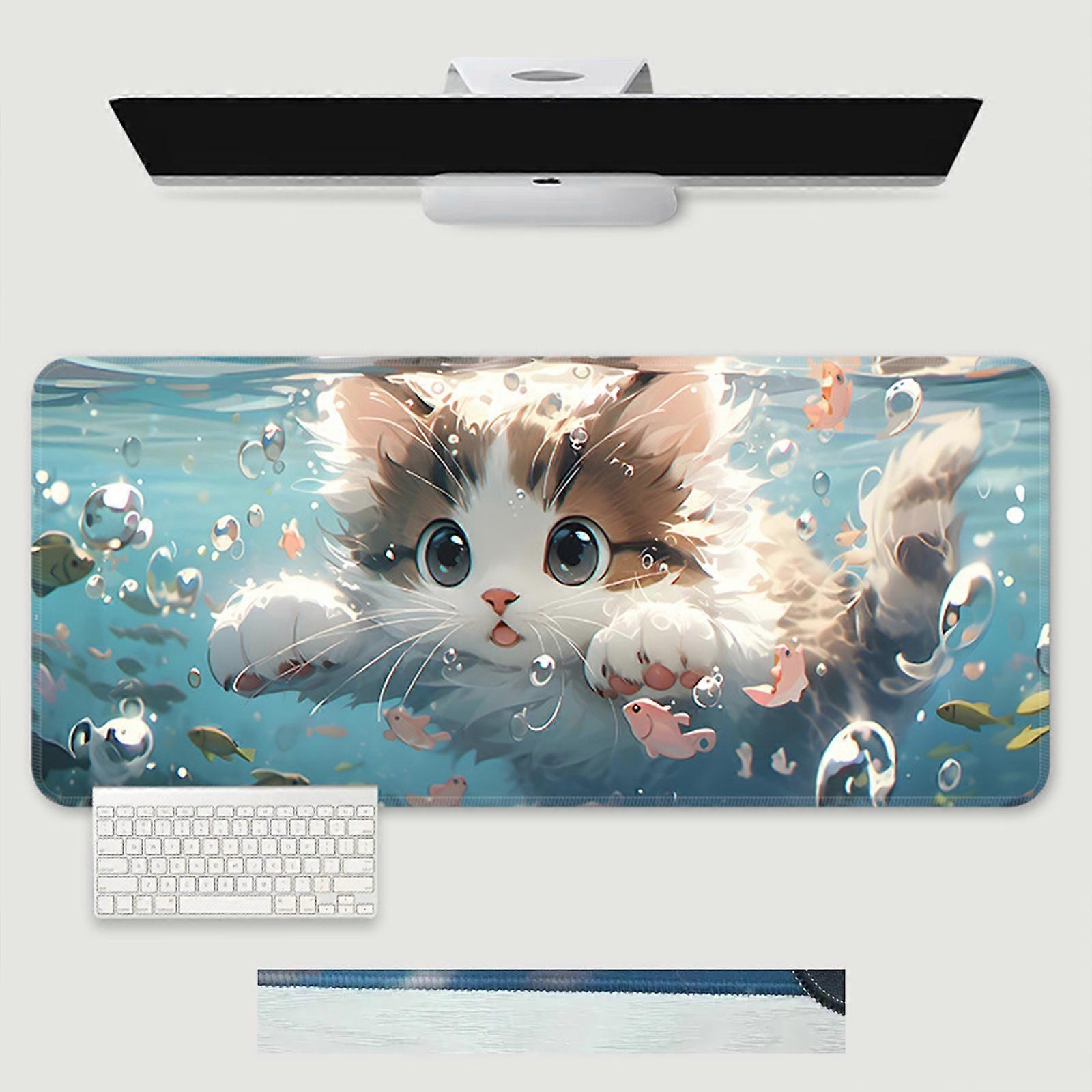 Mouse Pad Cat, 60 x 30 cm Kawaii Gaming Mouse Pad, Animal Theme Desk Rubber Mouse Pad for Laptop, Computer PC