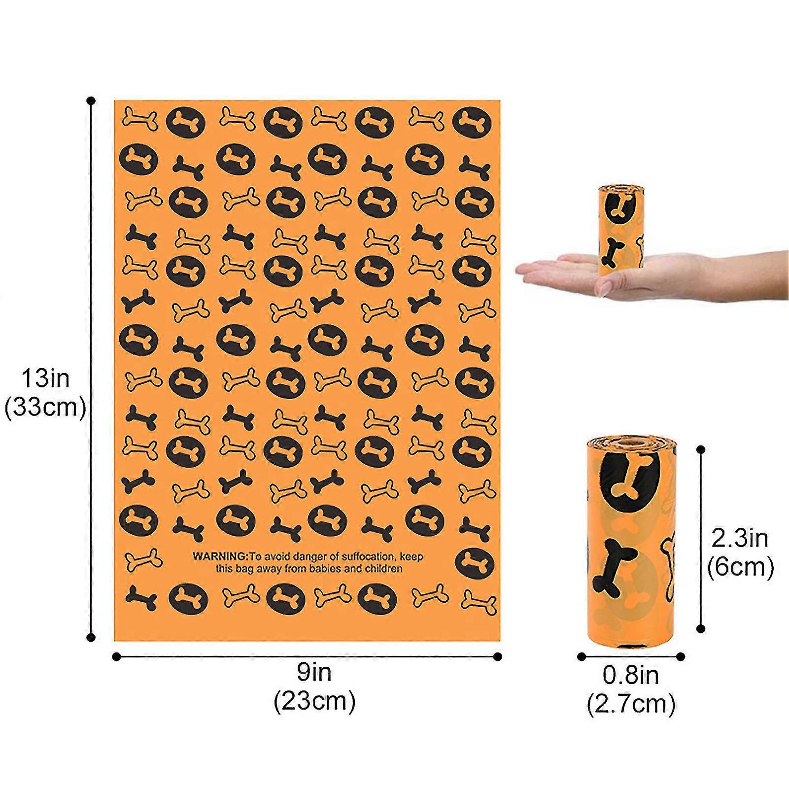 Eco Friendly Dog Poop Waste Bags Strong Durable Large Easy Tear for Outdoor Use Orange Bone Pattern