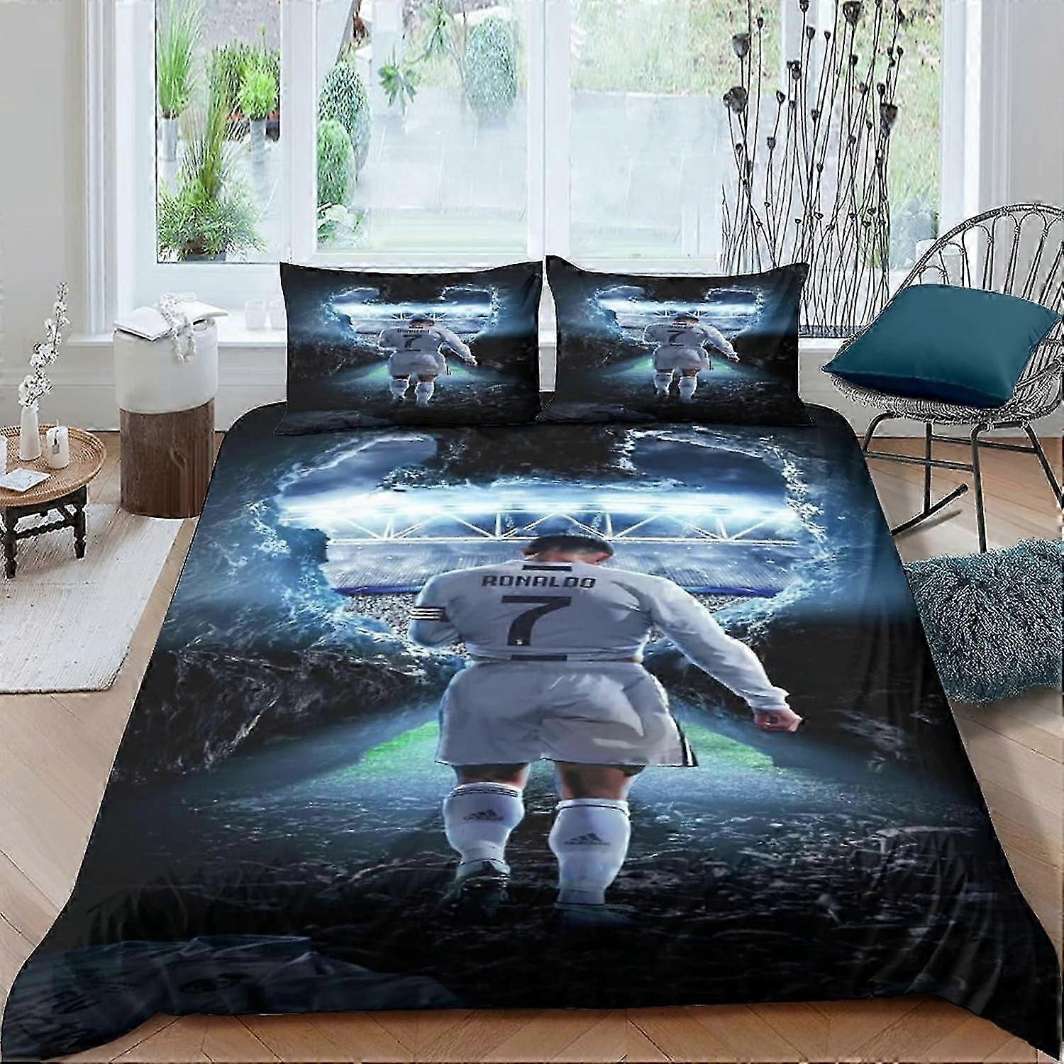 Bed Sheets Soccer CR7 Duvet Cover, Ronaldo Microfiber Bedding Set 3PC Kids Comforter Cover Set Multiple sizes to choose from