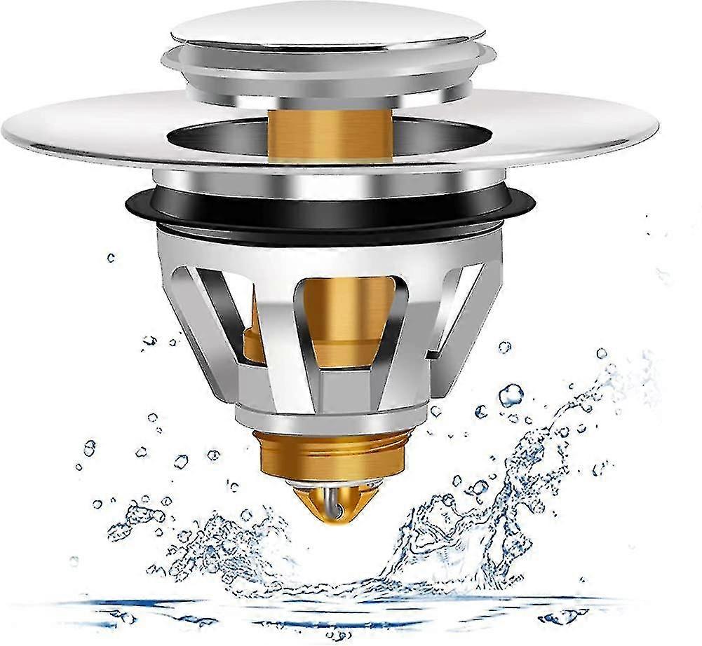 Stainless Steel Rebound Core Push Type Sink Drain Set, Sink Plug Drain Strainer
