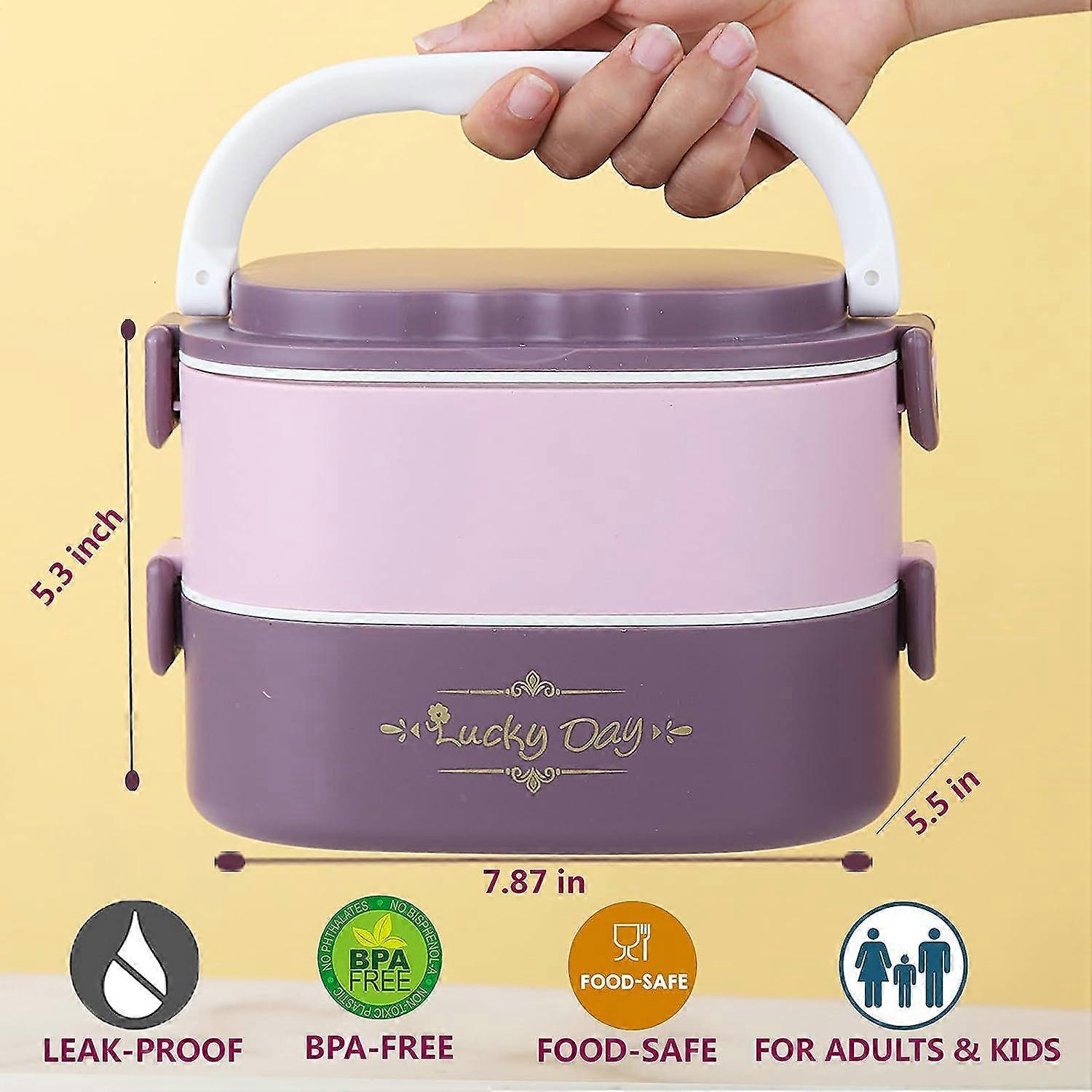 Adult and children lunch box container, stackable container-leakproof, microwave safe, free of BPA and food safe materials, double layer-purple