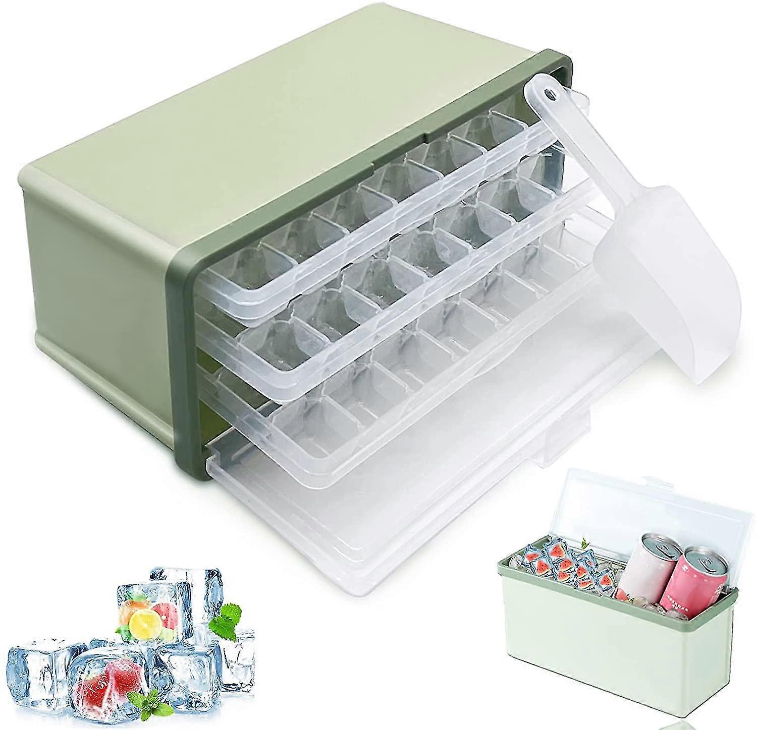Ice Cube Tray With Lid 3 In 1 Ice Cube Mold With Ice Bucket And Ice Scoop, Bpa Free For Wine, Beverage
