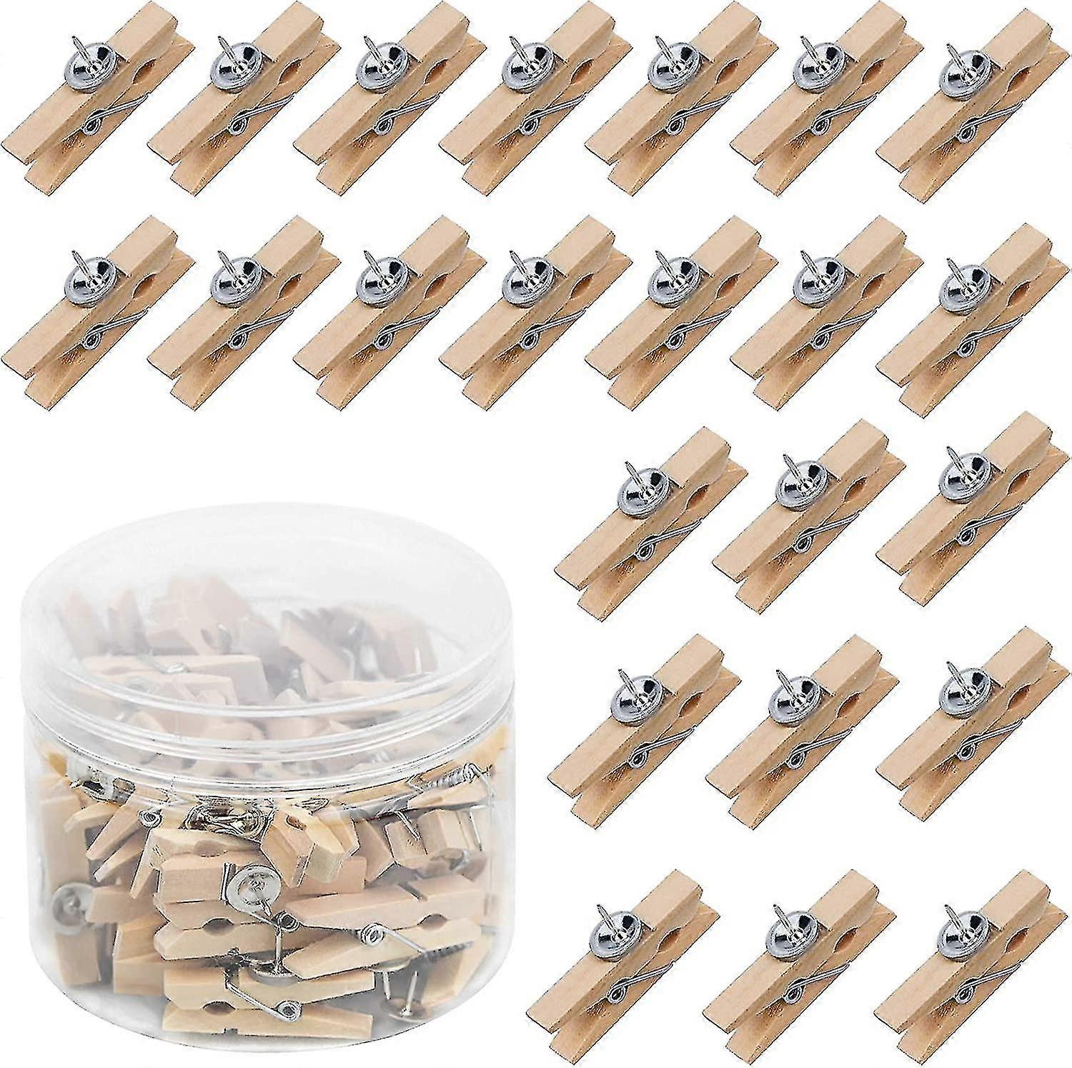 50 Pcs Heilwiy Push Pins With Clips Creative Thumbtacks With Clips Wooden Multifunctional Push Pin Gift