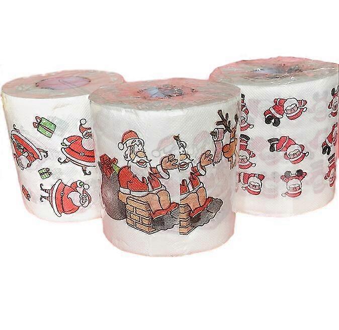 3PCS Christmas Printed Roll Household Toilet Paper
