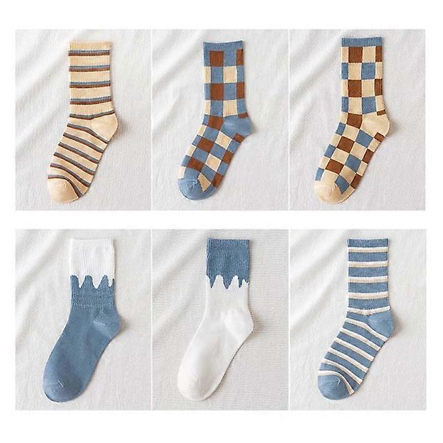 6 paires lot pack femmes chaussettes nouvelle arrivée style coréen INS style mode tendance British Grid chaussettes en coton-1