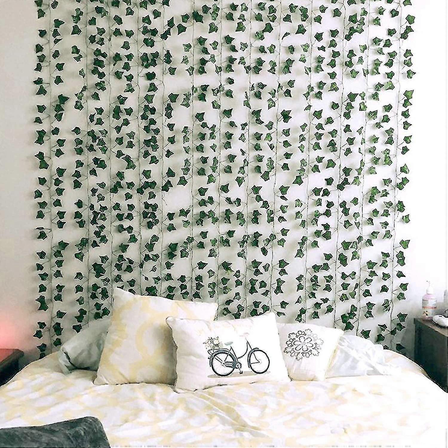 12 חתיכות של קיסוס מלאכותי ראטן מזויף, זר קיסוס משי ירוק צמח תלייה ירוק מלאכותי גפן