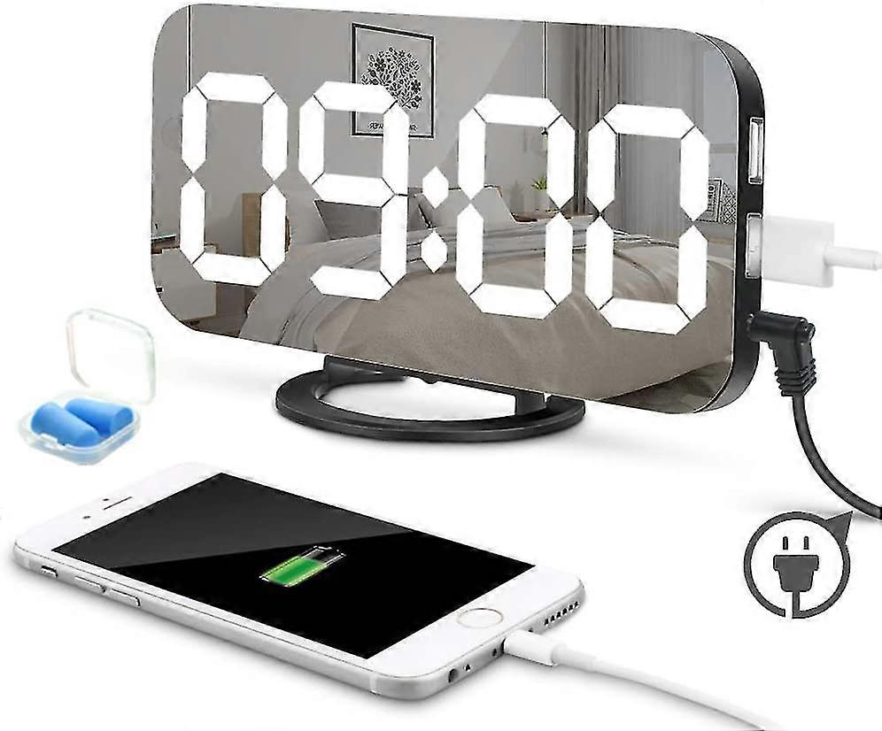 Led Digital Alarm Clock With Makeup Mirror Wake Up Function Morning Snooze Alarm