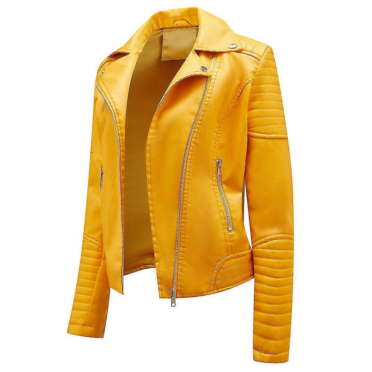 Naiwang Women's Solid Color Lapel Casual Cropped Slim Leather Jacket