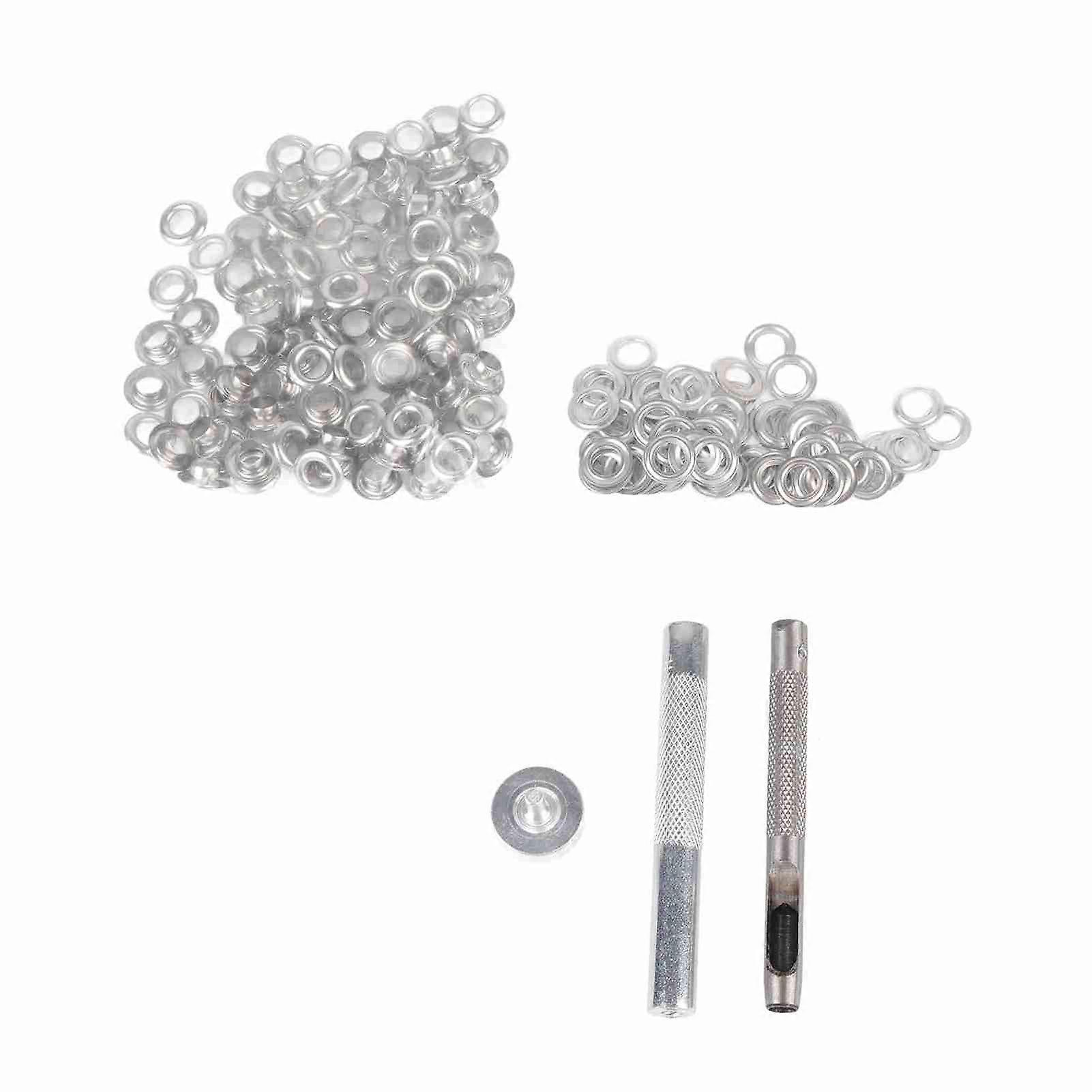 100 Sets Grommet Kit with Eyelets Washers 0.236 Inch 3PCS Installation Tools Silver Metal Grommets for Fabric Leather Clothing Tarps