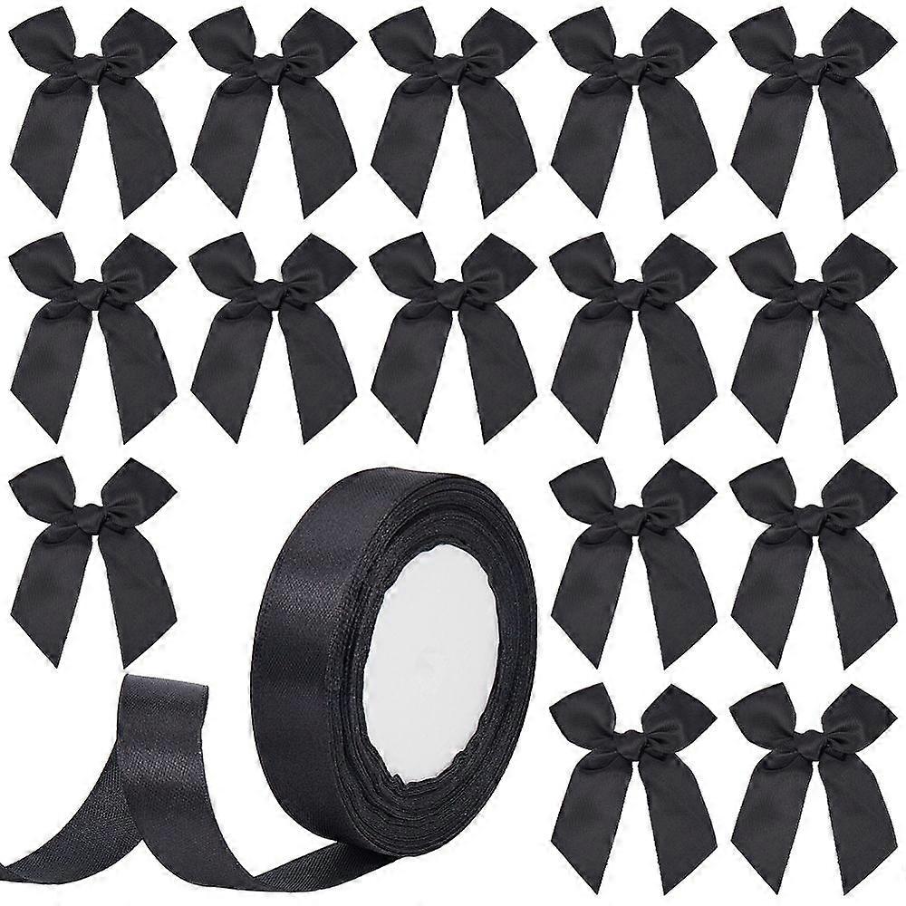 Polyester Packaging Ribbon Bowknots with Polyester Ribbon Black 90x100x9mm