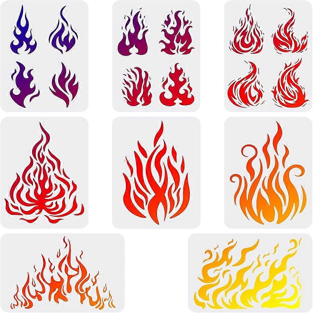 1Set PET Hollow Out Drawing Painting Stencils Sets for DIY Scrapbook Photo Album Fire Pattern 29.7x21cm 8pcs/set