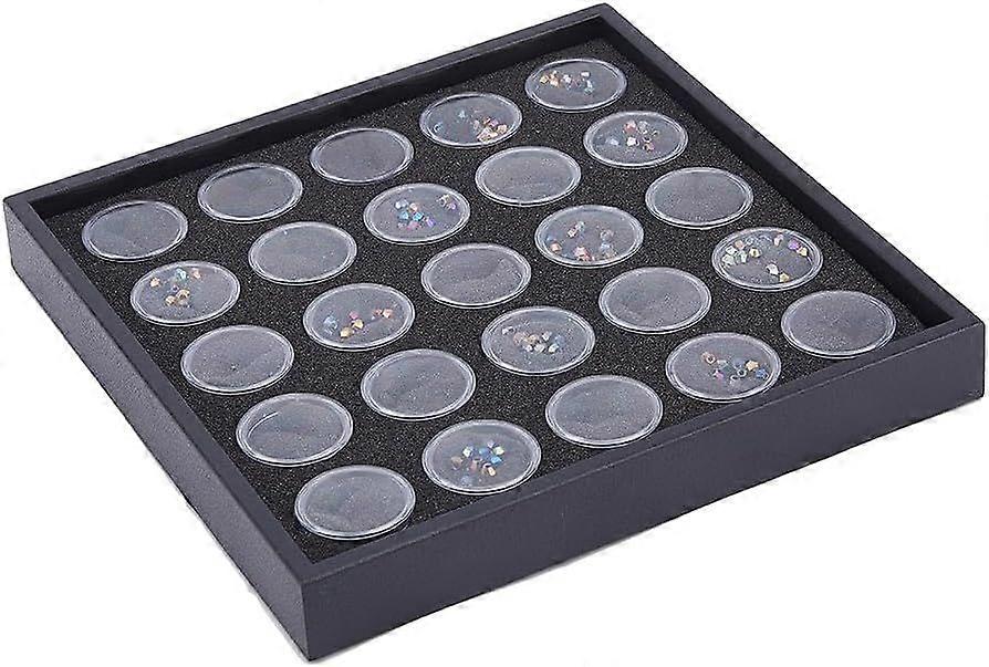 25 Grids Black Diamond Display Case Acrylic Gemstone Box with Sponge Foam Gem Jars Round Empty Jewelry Container for Jewelry Display Storage