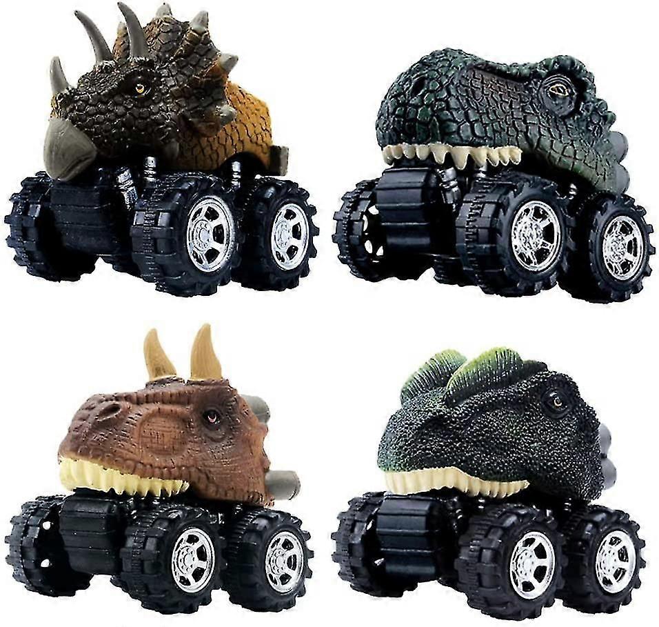 Τραβήξτε πίσω τα παιχνίδια αυτοκινήτου δεινοσαύρων 4 πακέτα παιχνιδιών Dino για αγόρια και νήπια ηλικίας 3 ετών T-rex Παιχνίδια δεινοσαύρων Monster Trucks