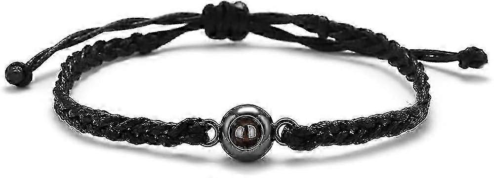 Custom Bracelets With Picture Inside, Personalized Couples Bracelets With Photos, Circle Photo Handmade Braided Rope Bracelet, Anniversary Memorial Ch