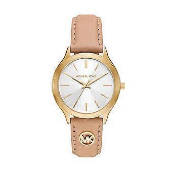 Michael Kors Slim Runway Dameklokke - MK7533 Beige Lærreim