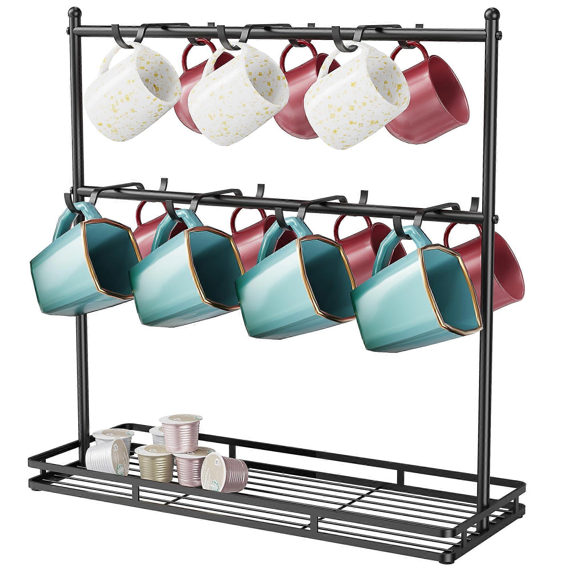 14-hook mug tree rack with metal base