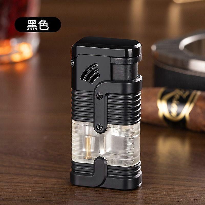 New Visual Inflatable Three Fire Direct Punching Windproof Lighter Multifunctional Portable Cigar Puncher Igniter