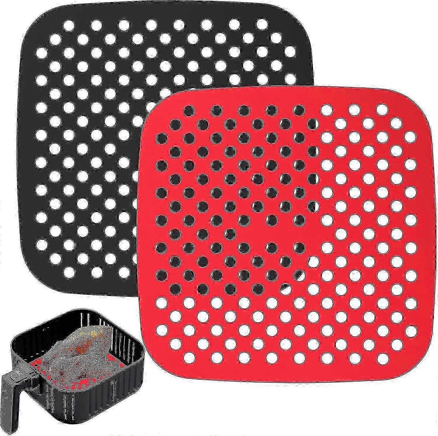 Reusable Air Fryer Liners Silicone, 8.5 Inch Square Non-stick Basket Mats Accessories, Bamboo Steamer Liners
