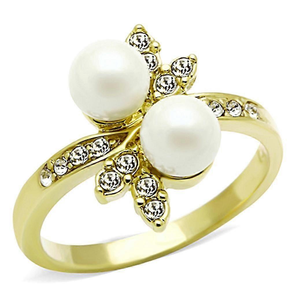 IP Gold(Ion Plating) Stainless Steel Ring with Synthetic Pearl in White for Women Style TK116G