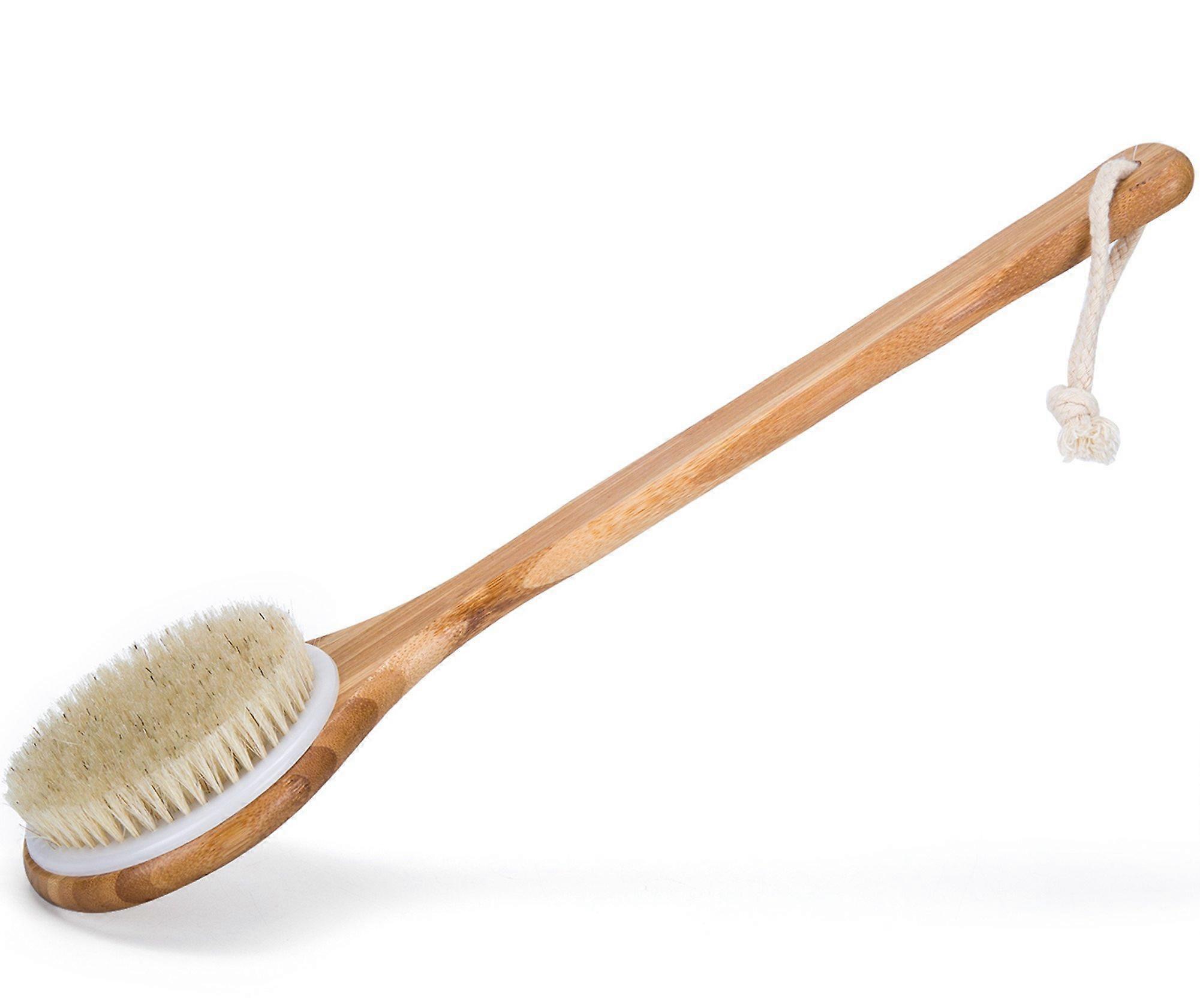 Long-Handled Natural Bristle Bath Brush for Deep Cleansing, Exfoliating, and Wet or Dry Use