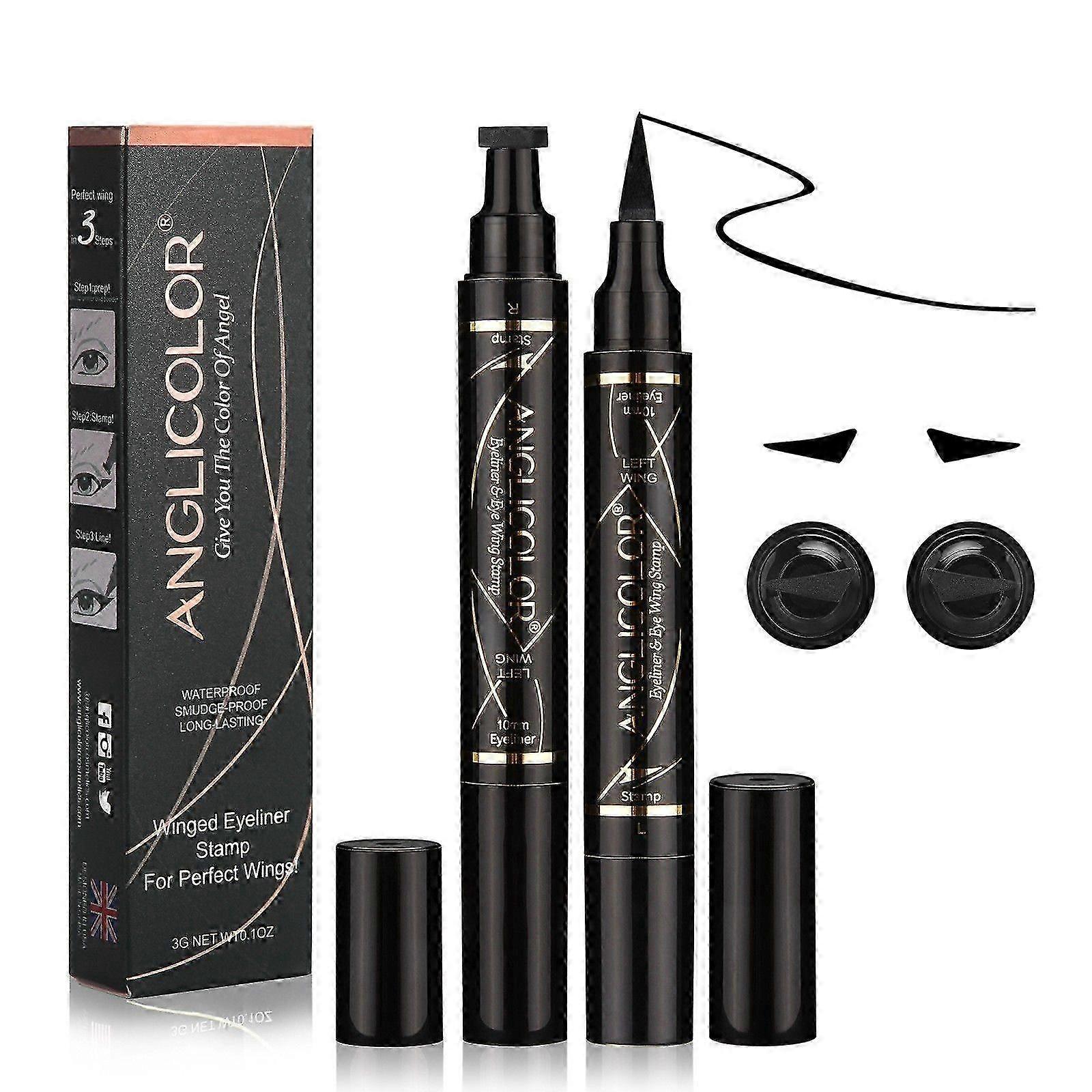 Anglicolor Eyeliner Durable, 2 Pens Eyeliner Stamp Quick Drying, Eyeliner Waterproof, for Beginners, SmudgeProof, Simple Cat Eye Makeup Tool (10 mm St