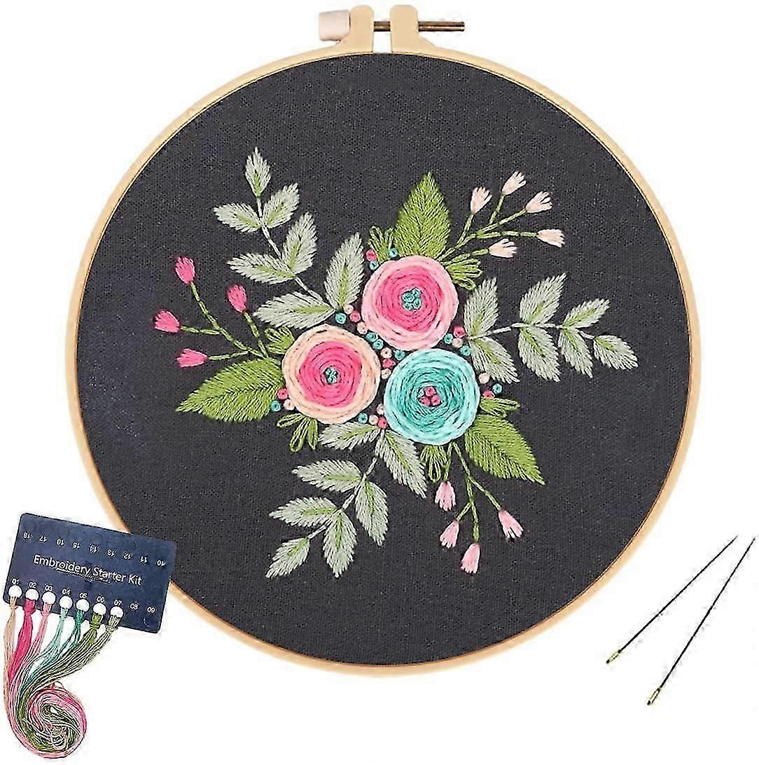 Embroidery Starter Kit Full Range of Stamped Cross Stitch Kits for Beginner Including Embroidery Cloth with Pattern, Embroidery Hoop, Color Threads, T