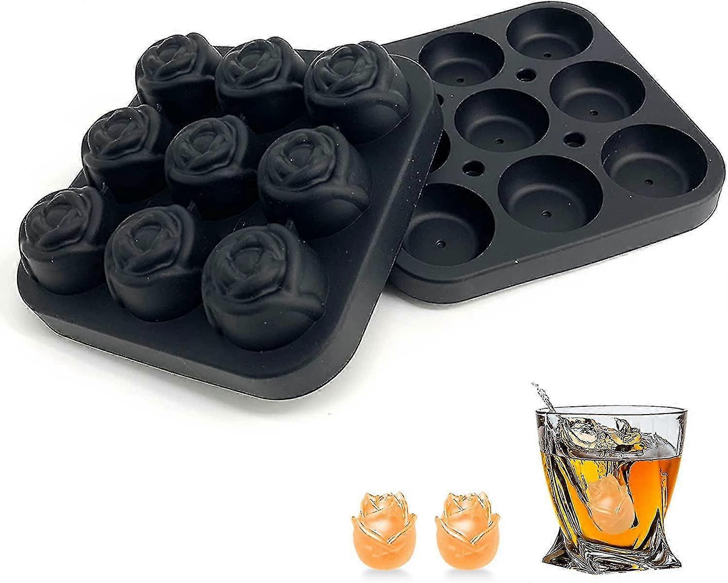 صواني مكعبات الثلج ، 9 - قوالب سيليكون على شكل وردة تجويف لصنع مكعبات ثلج مزخرفة ، مثالية للويسكي والكوكتيلات والمزيد