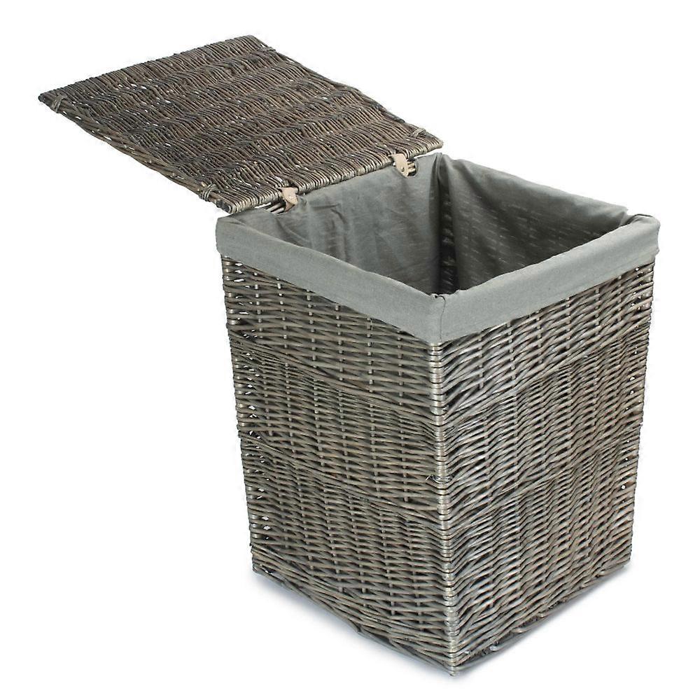 Antique Wash Square Laundry Basket With Grey Sage Lining