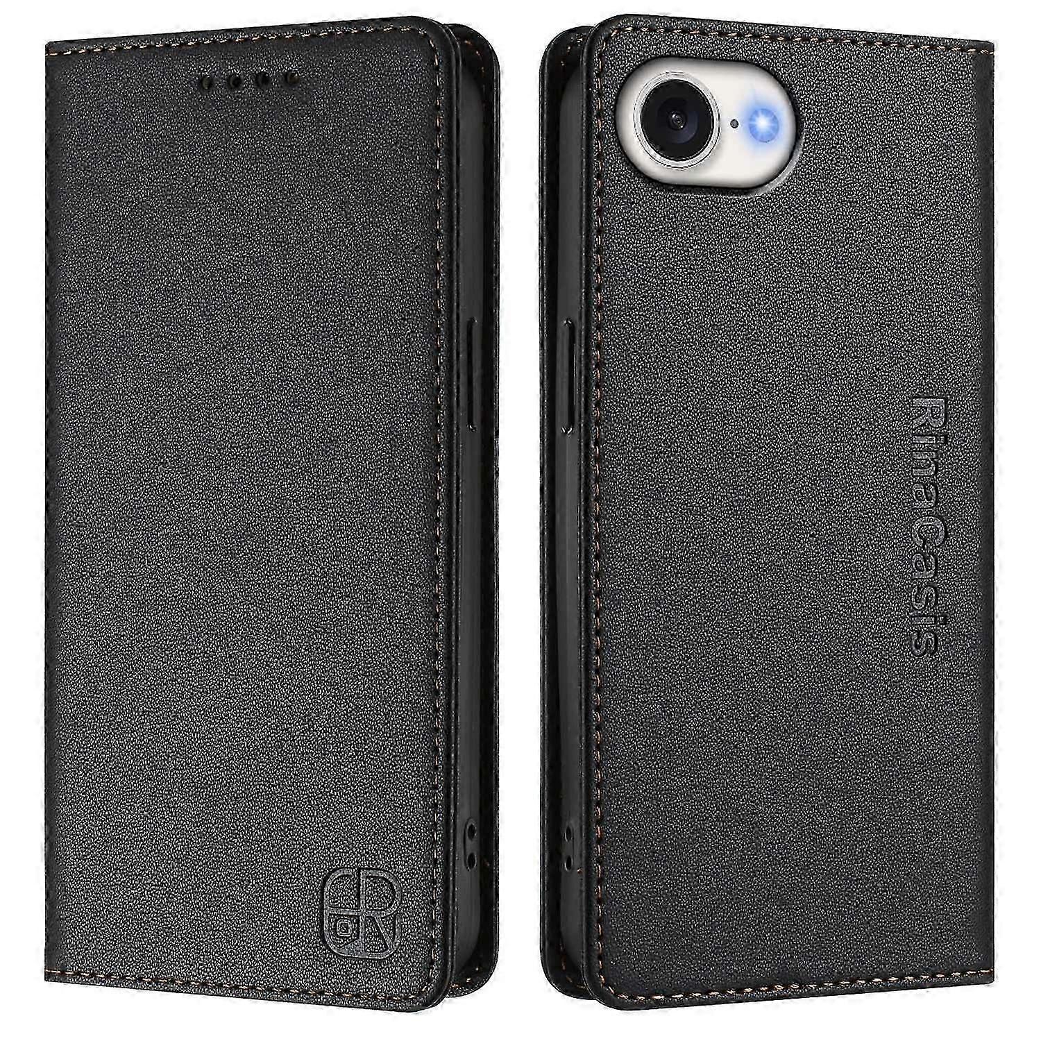 con RINACASIS RC01 For iPhone 16e Leather Case RFID Blocking Wallet Stand Magnetic Closing Shockproof Ph