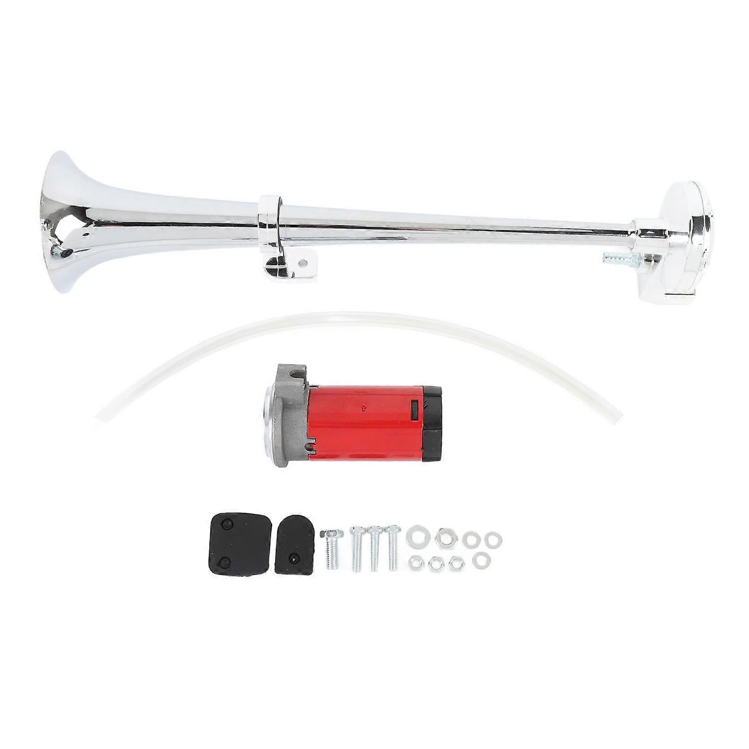DC 12V Car Air Horn Zinc Alloy 135DB Loud Chrome Single Trumpet Truck Air Horn with Pump for Train B