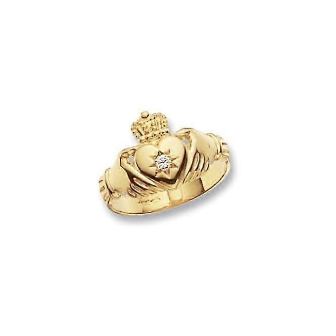 9ct Yellow Gold Mens Claddagh Zirconia Ring RN491