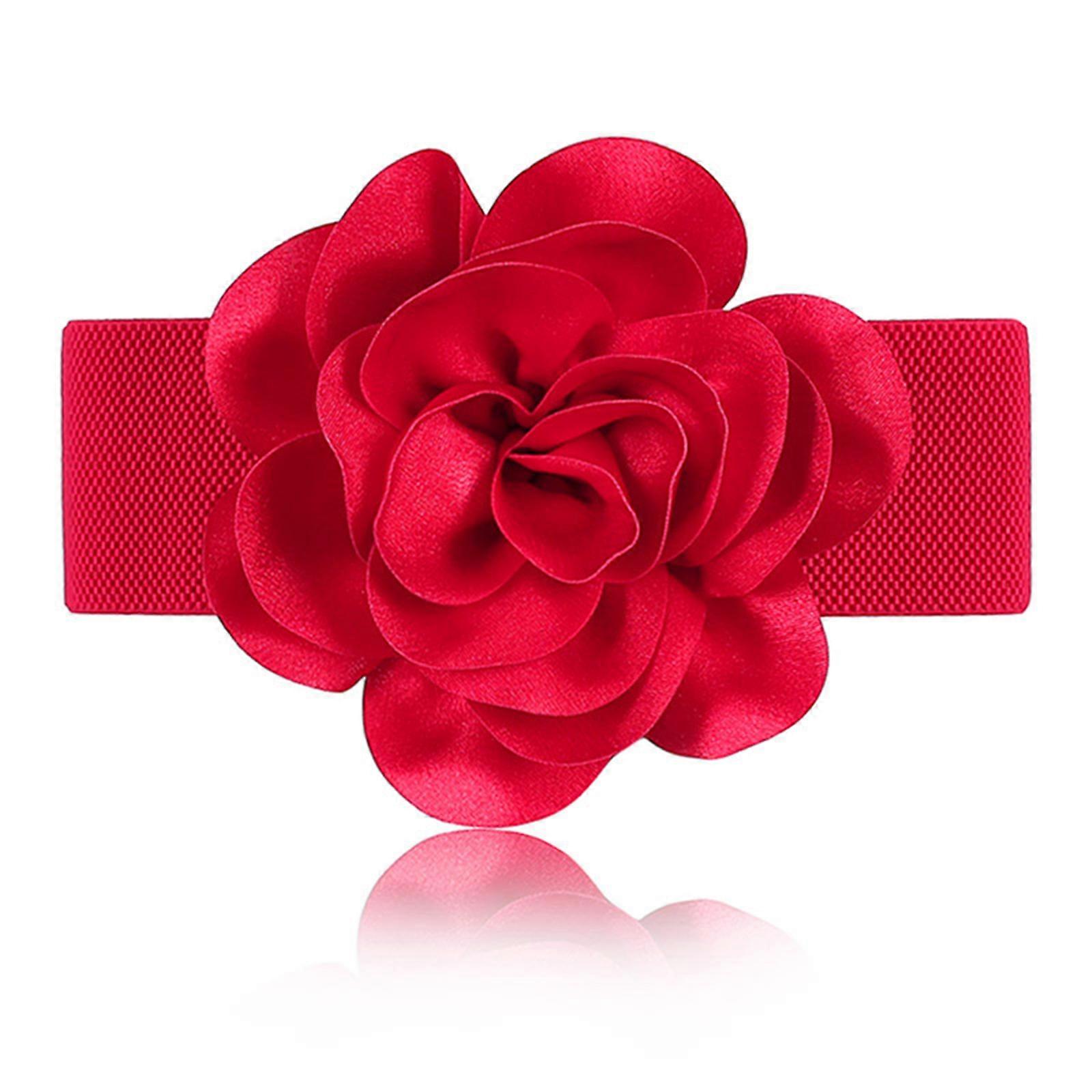 Cinto Decorativo de Flores Cinto Elástico de Flores Cinto de Cintura de Flores para Vestido Largo Cintura Larga Cinto Elástico Vermelho