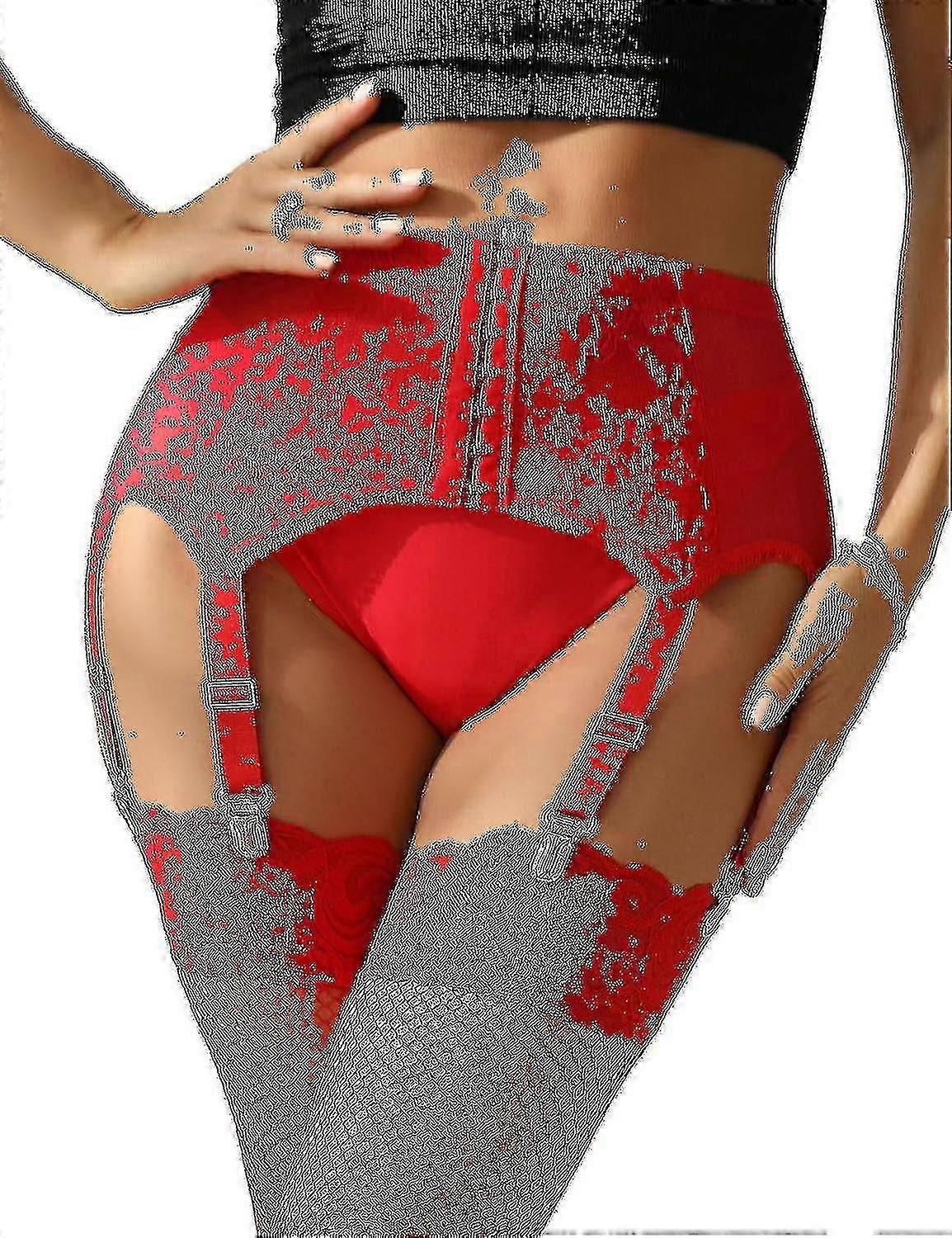 "Women's Garter Belt Plus Size Lace Garter And 6 Metal Clips Adjustable Underwear Garter Suspenders U"