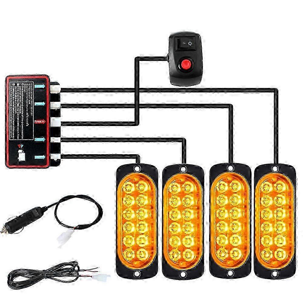 12V Orange 48LED Car Strobe Flashing Warning Lights for Emergency