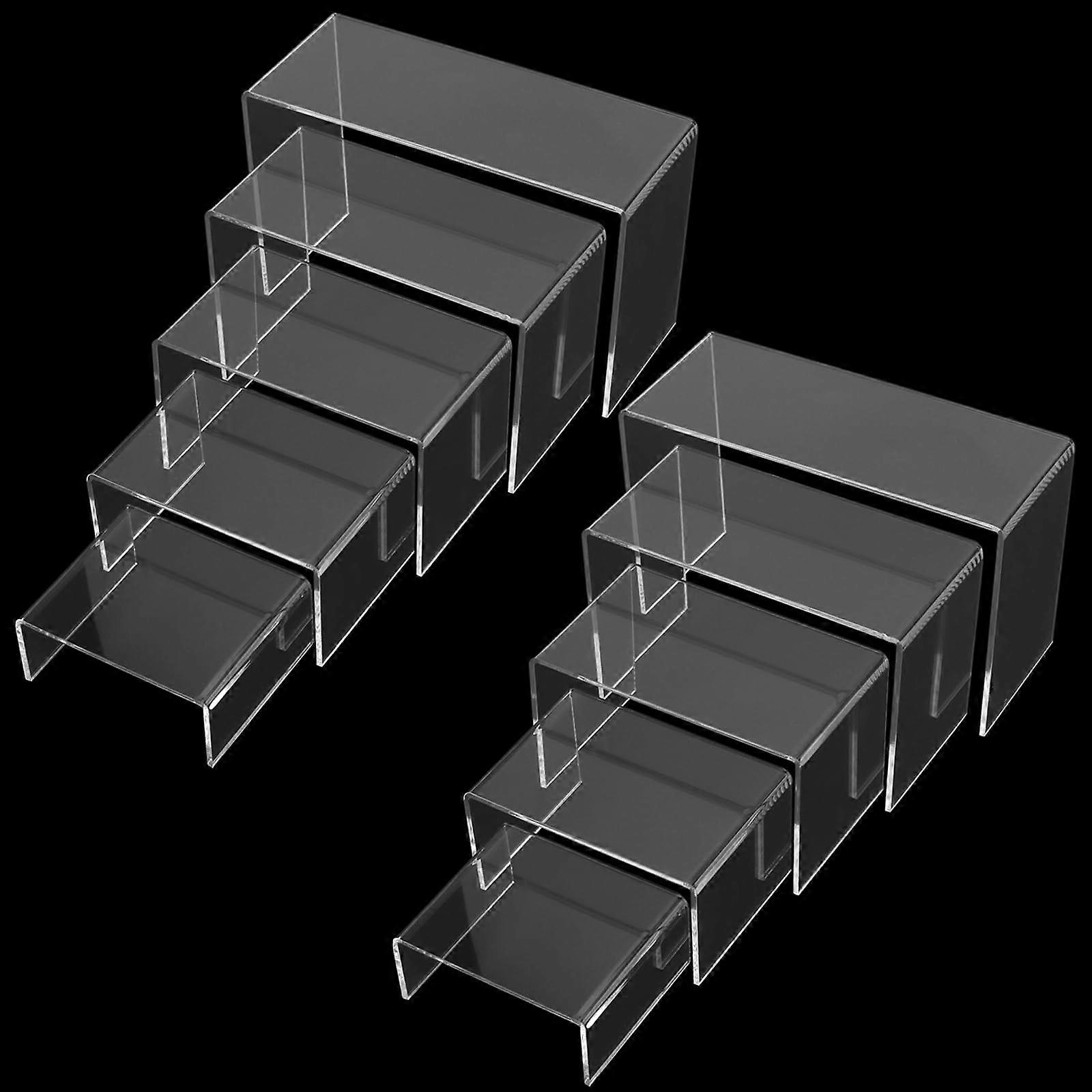 10 Pcs Clear Acrylic Display Risers Set, Rectangular 3"-7" Shelves for Collectibles, Figures, Cupcakes, Retail Stands