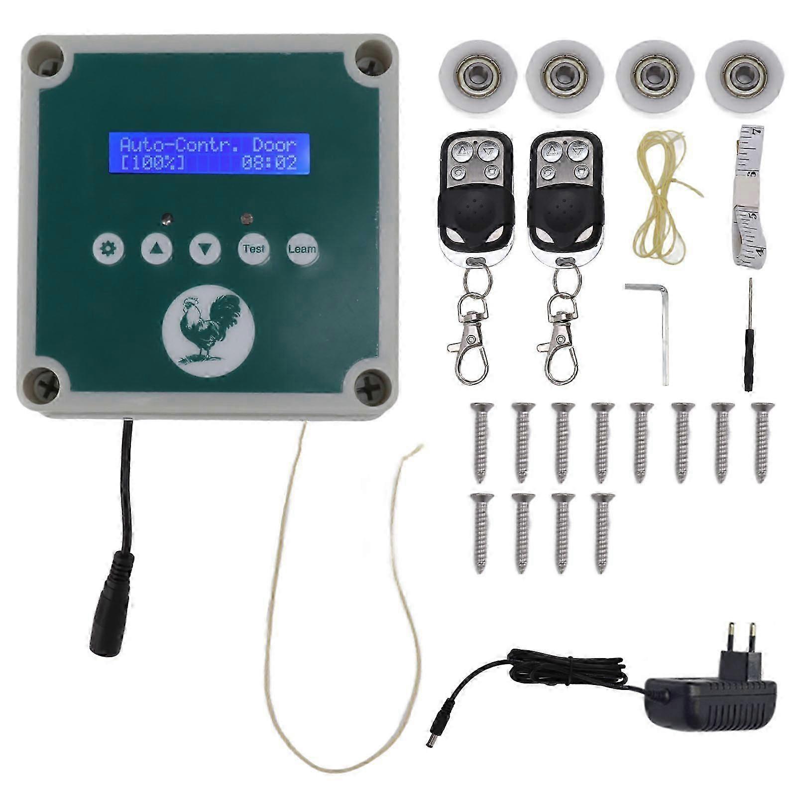 Automatic Chicken Coop Door Controller IP44 Cage Opener Remote Control Poultry House Door Actuator Motor Kit with Timer Light Sensor 100 to 240V EU Pl