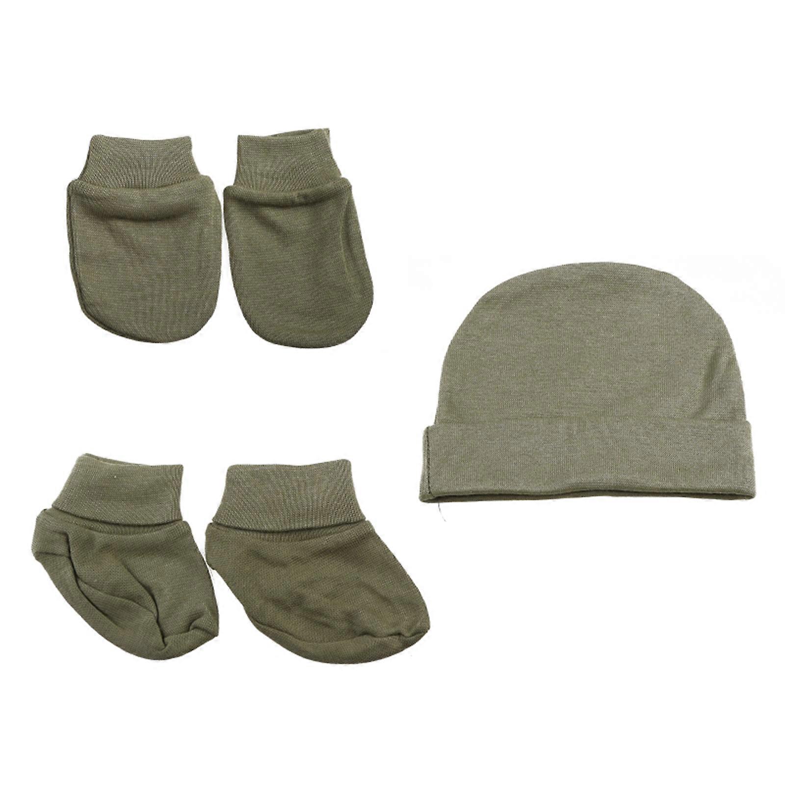 Newborn Photography Props Single Layer Mittens Socks Nightcap Warm Beanies Cap for Infants Toddler Boy Girl Shower Gifts  White