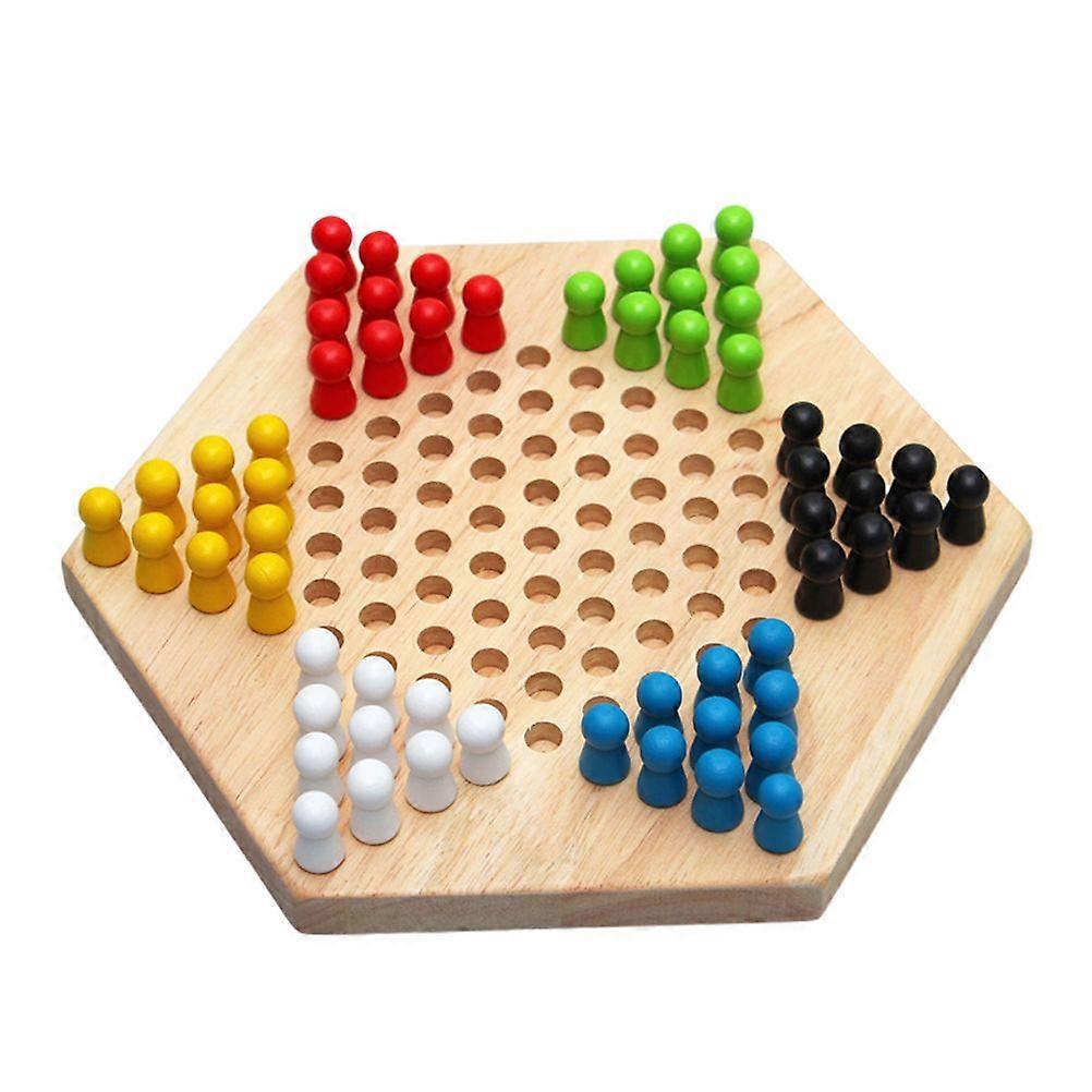 1pc Hexagon Checkers Game Wooden Chinese Checkers Family Game Educational Toy for Kids Adults (Log Color)