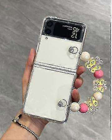 Clear Phone Case Compatible Samsung Galaxy Z Flip 3 Z Flip 4 With Bracelet Beaded Chain Transparent Case