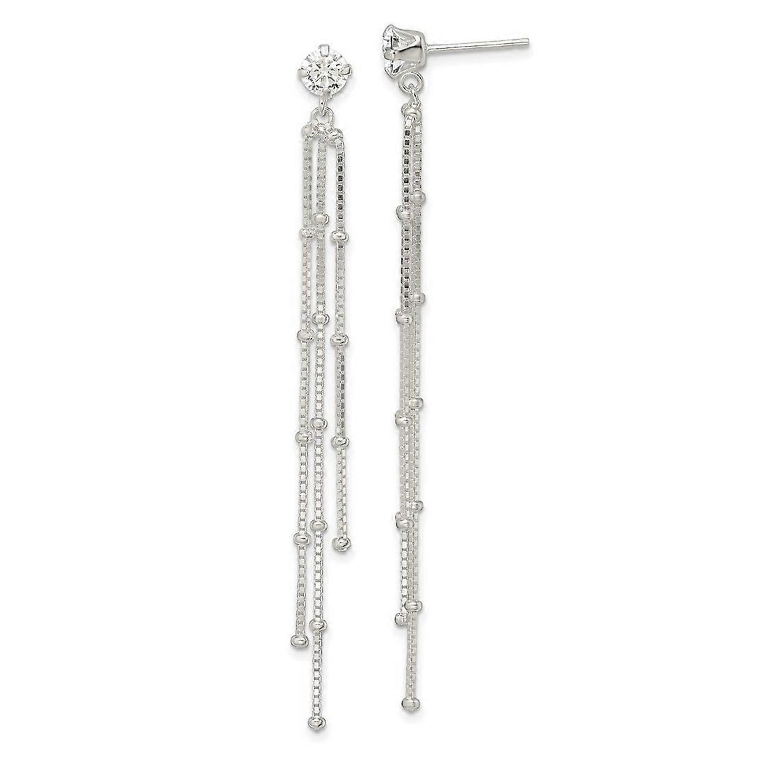925 Sterling Silver Polished Cubic Zirconia and Beaded Chain Post Long Drop Dangle Earrings 72.38x5.6mm Wide-Dangle Earr