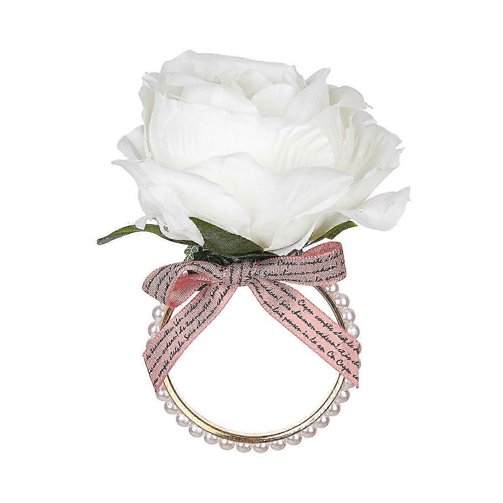 Exquisites ronds de serviette avec des roses simulation eucalyptuses fleurs boucles de serviette pour les tables de Pâques et de Noël