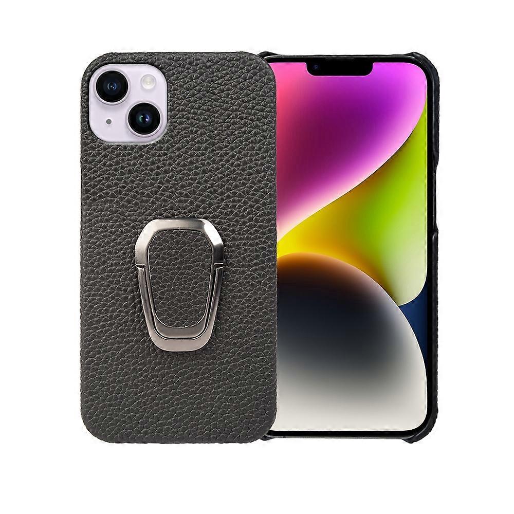 For iPhone 14 Plus Ring Holder Litchi Texture Leather Phone Case