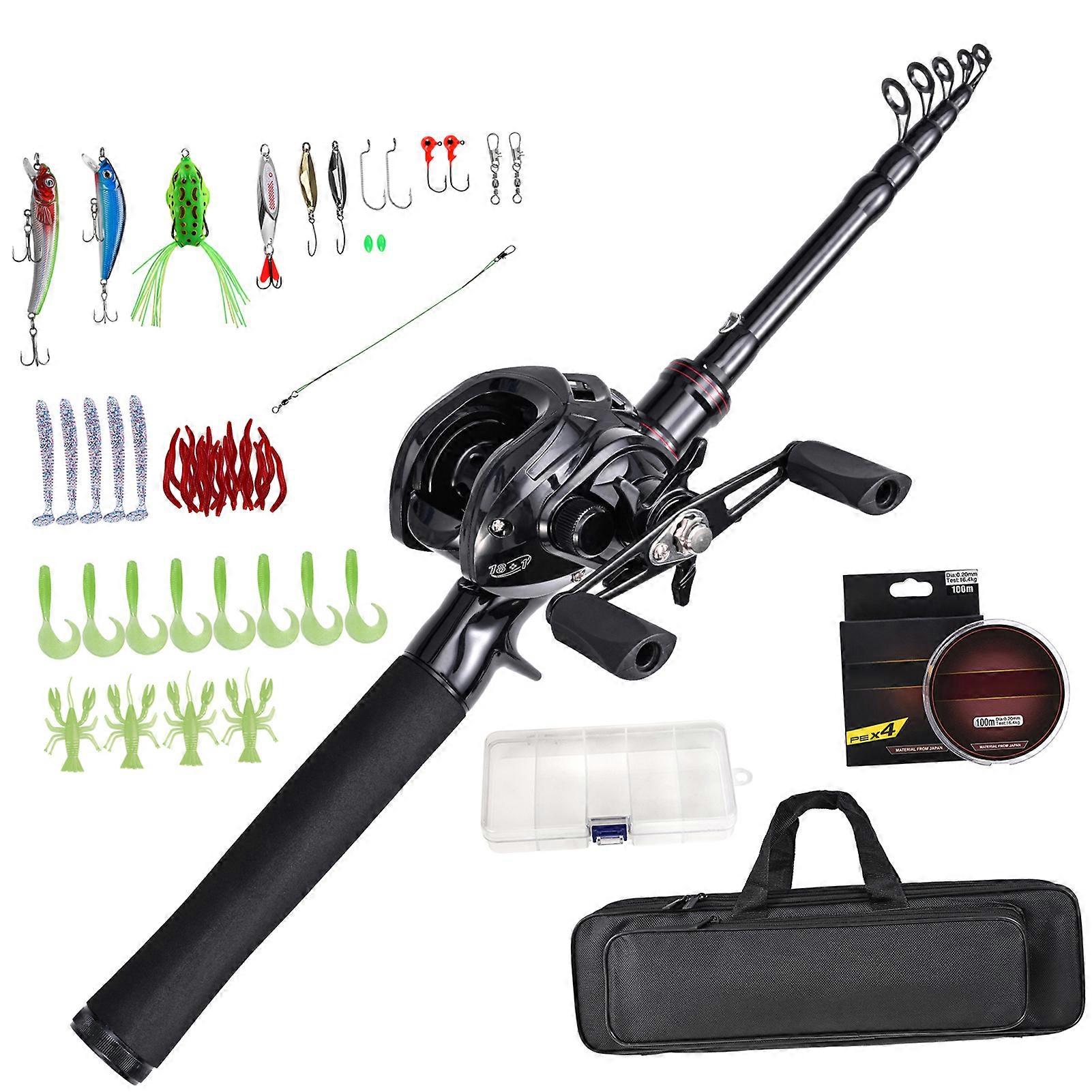مجموعة كومبو قضيب وبكرة محمولة تلسكوبية 180 سم / 210 سم مع بكرات دوارة ، ملحقات الطعم والخطاف حقيبة وحقيبة معالجة الصيد في المياه المالحة