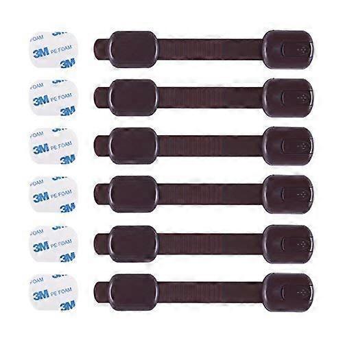 Lapsiturvalukot - Vauvankestävä kaapin lukko 6 ylimääräisellä 3M-liimalla - Säädettävä hihnasalpa-ruskea